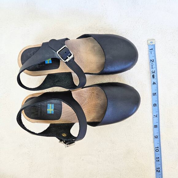 Mia Abba Wood Swedish Clog Platform Sandals Black Leather Size EU 38 US 7.5/8 - Picture 8 of 8